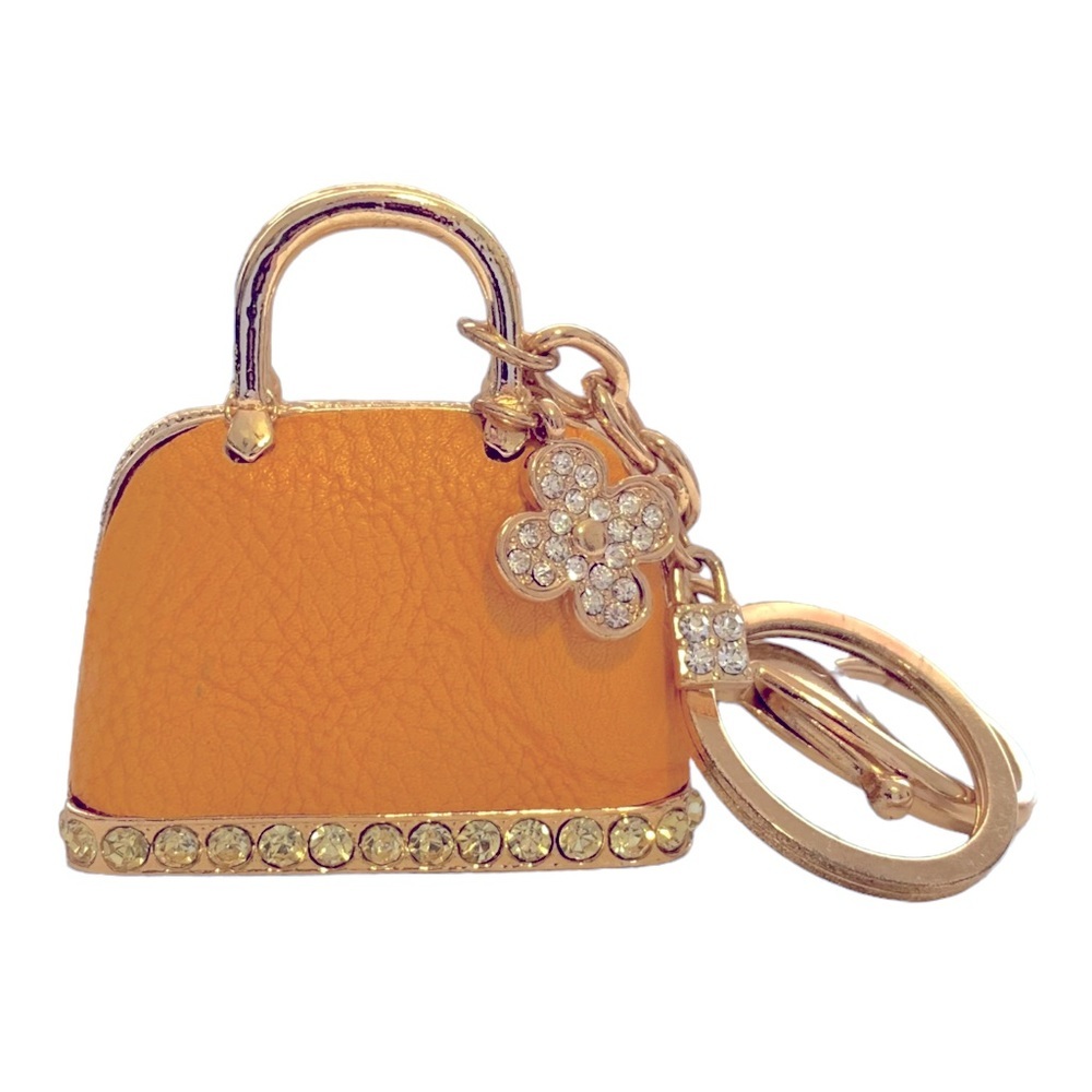 Rhinestone Orange & Gold Tone Mini Purse Keychain